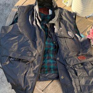 Woolrich Men's Dark Gray Vest with Green Plaid Lining
